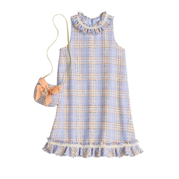 Blueberries boulevard Plaid Sleeveless Dress with Bow Purse - Picture 1 of 1
